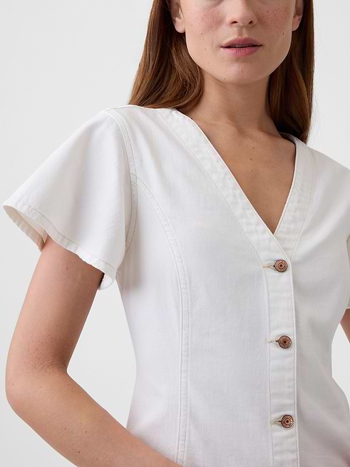 Gap Factory Women's Denim Button-Front Mini Dress White Wash Indigo Size XL