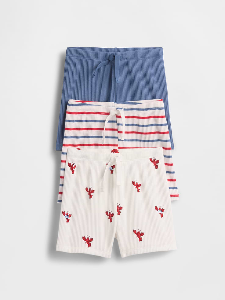Image number 1 showing, Baby First Favorites TinyRib Stripe Pull-On Shorts (3-Pack)