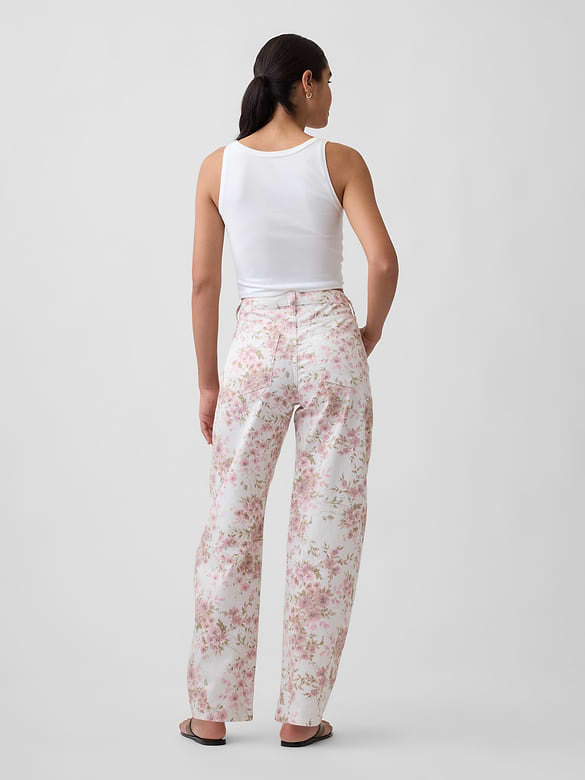 High Rise Print Barrel Jeans