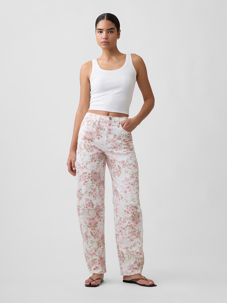 Image number 1 showing, High Rise Print Barrel Jeans