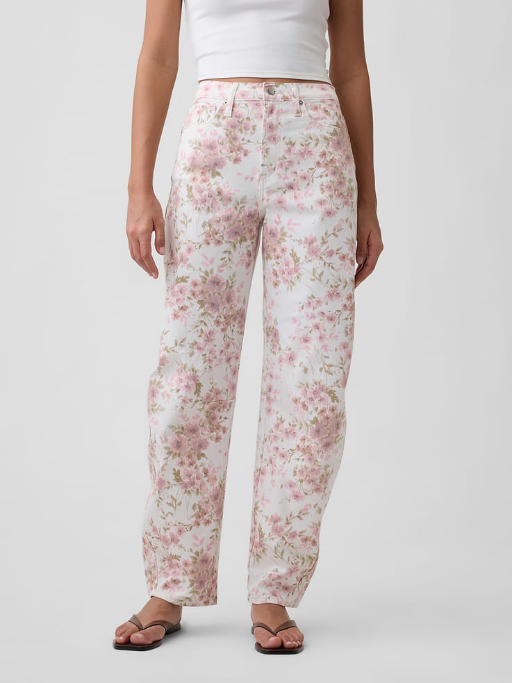 Image number 2 showing, High Rise Print Barrel Jeans