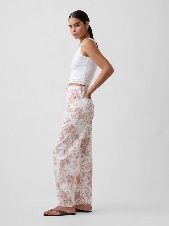 High Rise Print Barrel Jeans