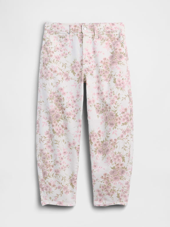 High Rise Print Barrel Jeans