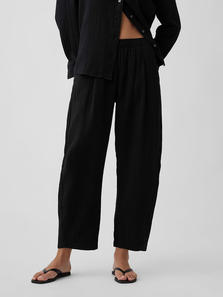 Image 2 of 7, Mid Rise Pull-On Barrel Gauze Pants