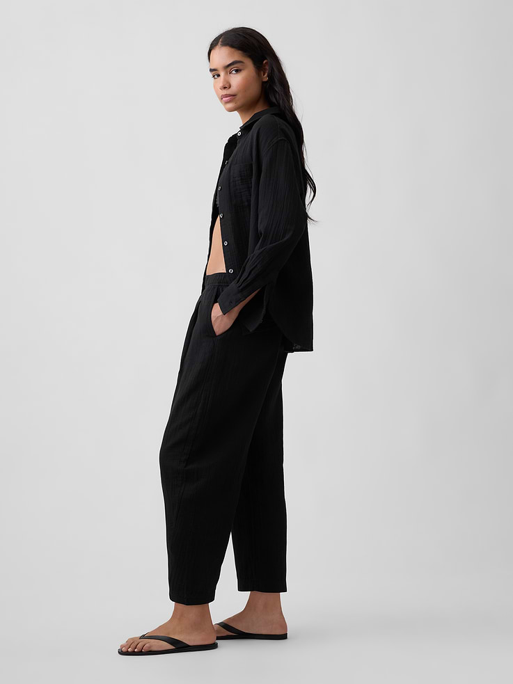 Image 3 of 7, Mid Rise Pull-On Barrel Gauze Pants