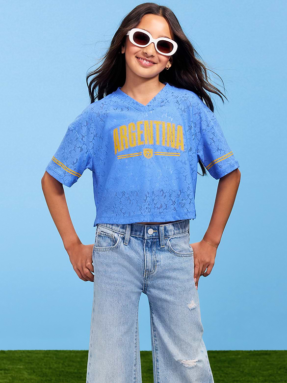 FIFA World Cup 26™ Argentina Boxy Lace V-Neck T-Shirt for Girls