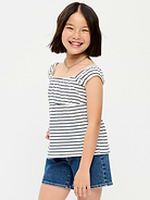 Image number 1 showing, Printed Short-Sleeve Scallop-Trim Top for Girls
