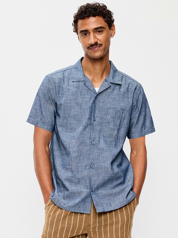 Chemise de vacances en chambray à manches courtes