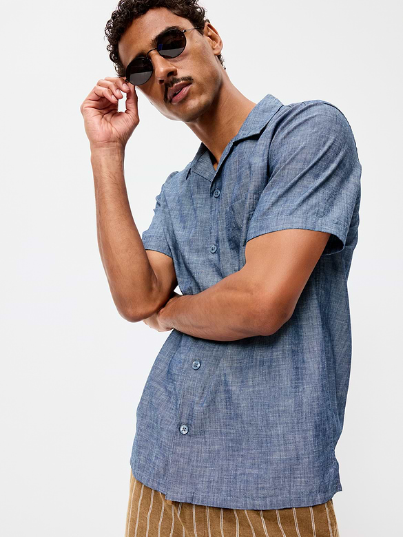 Chemise de vacances en chambray à manches courtes