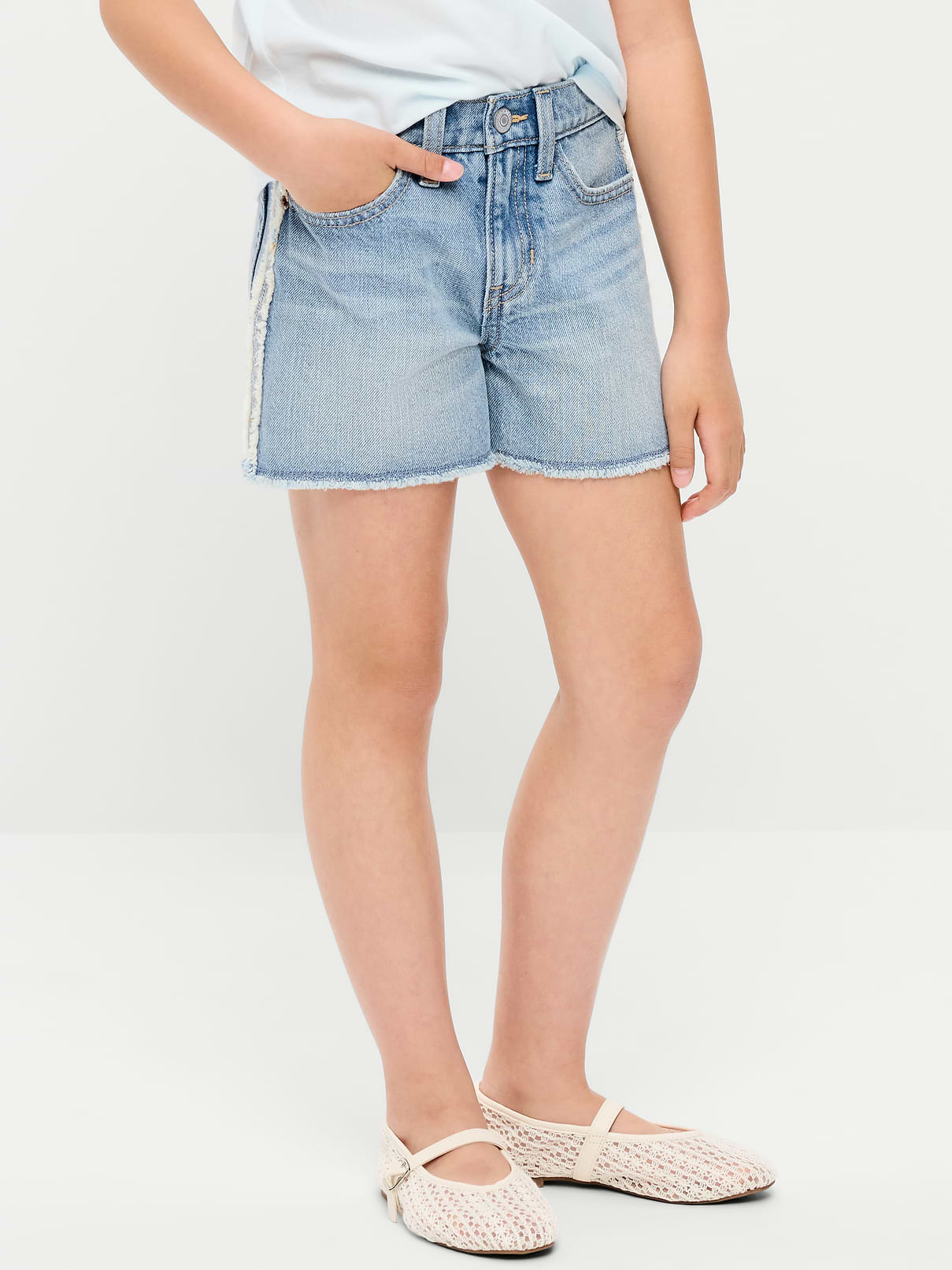 Image number 1 showing, Extra High-Waisted Frayed-Hem Jean Shorts for Girls