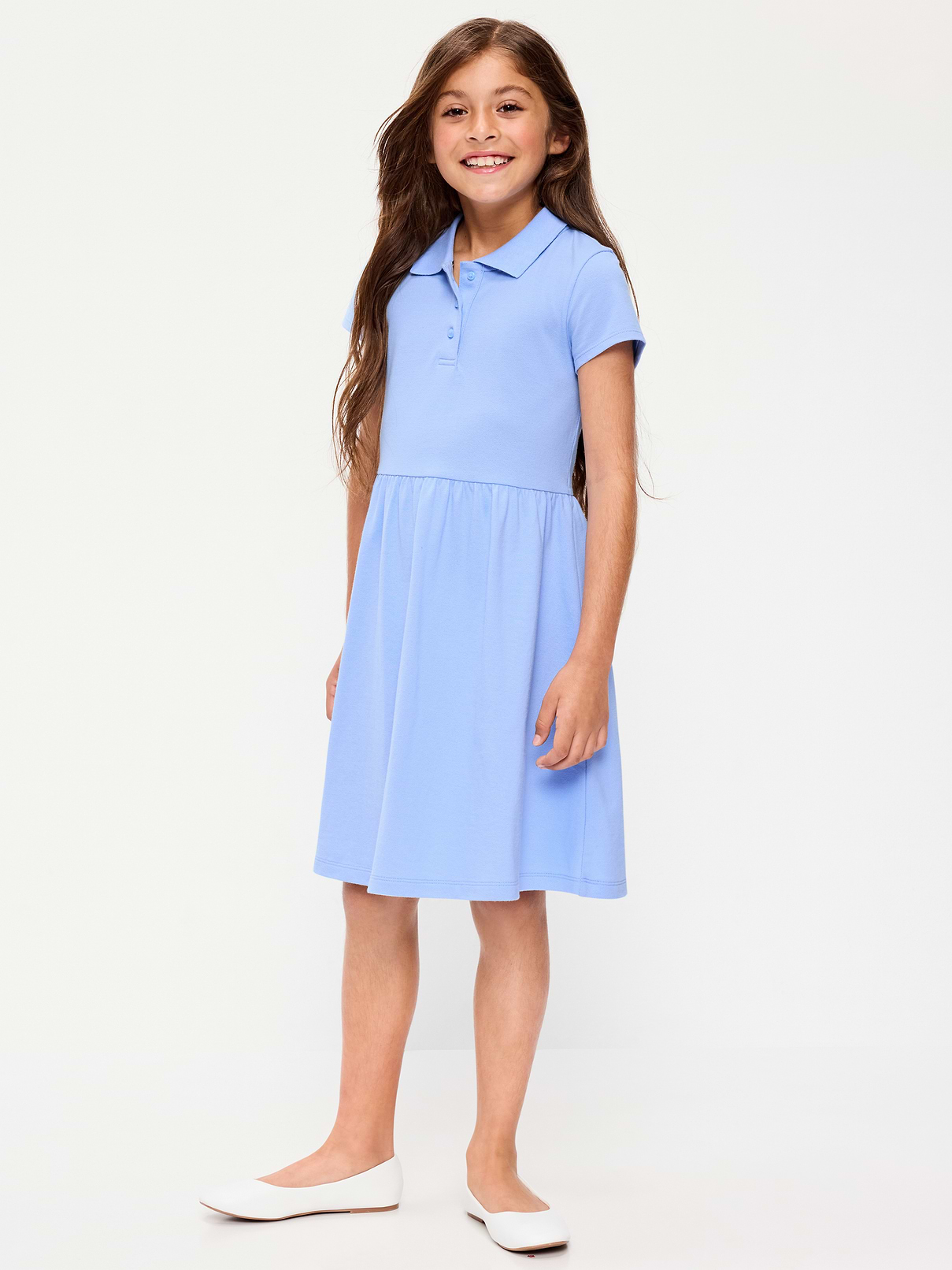 Image number 1 showing, School Uniform Fit and Flare Pique Polo Dress for Girls
