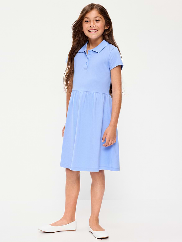 Robe polo ajustée et évasée d’uniforme scolaire en piqué pour fille