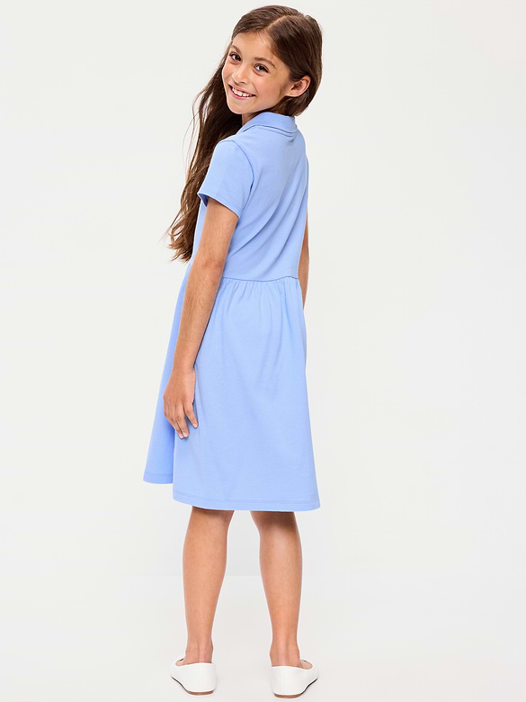 Robe polo ajustée et évasée d’uniforme scolaire en piqué pour fille