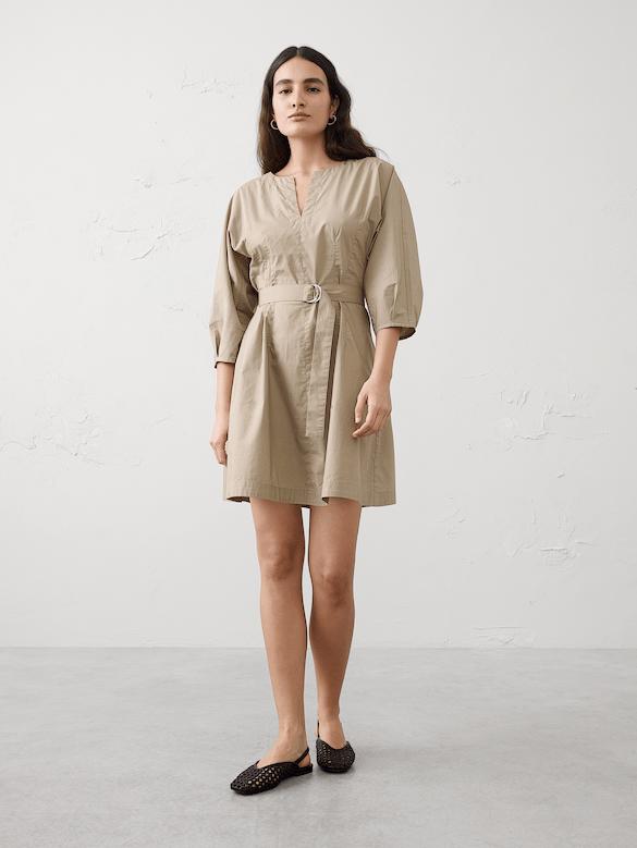 Split-Crewneck Above-Knee Dress