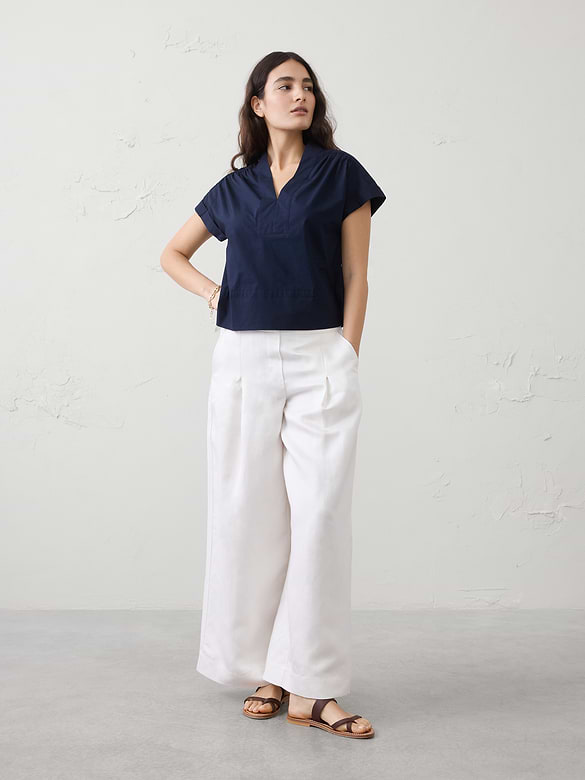 Poplin Split-Neck Top