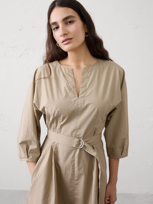 Split-Crewneck Above-Knee Dress