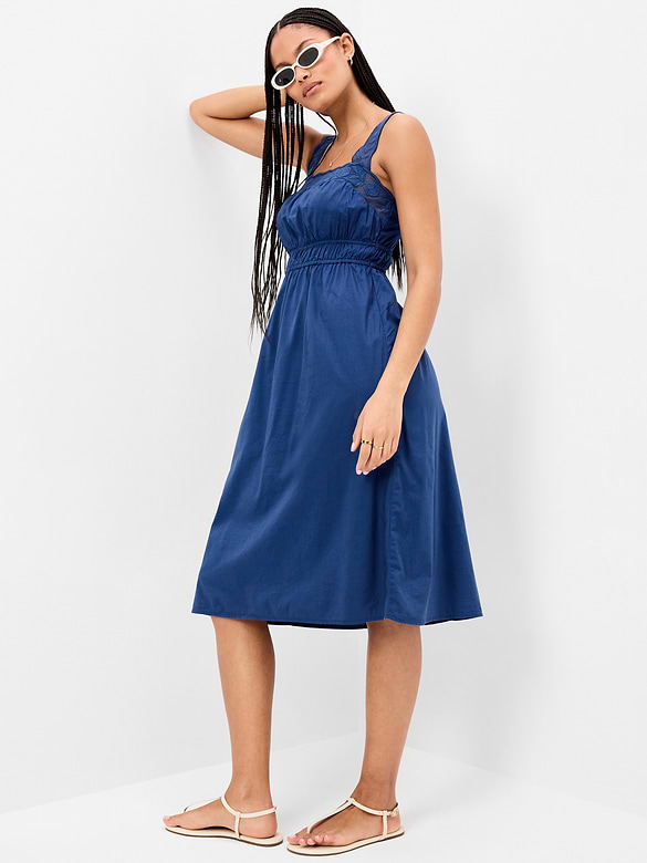Fit & Flare Smocked-Waist Midi Dress