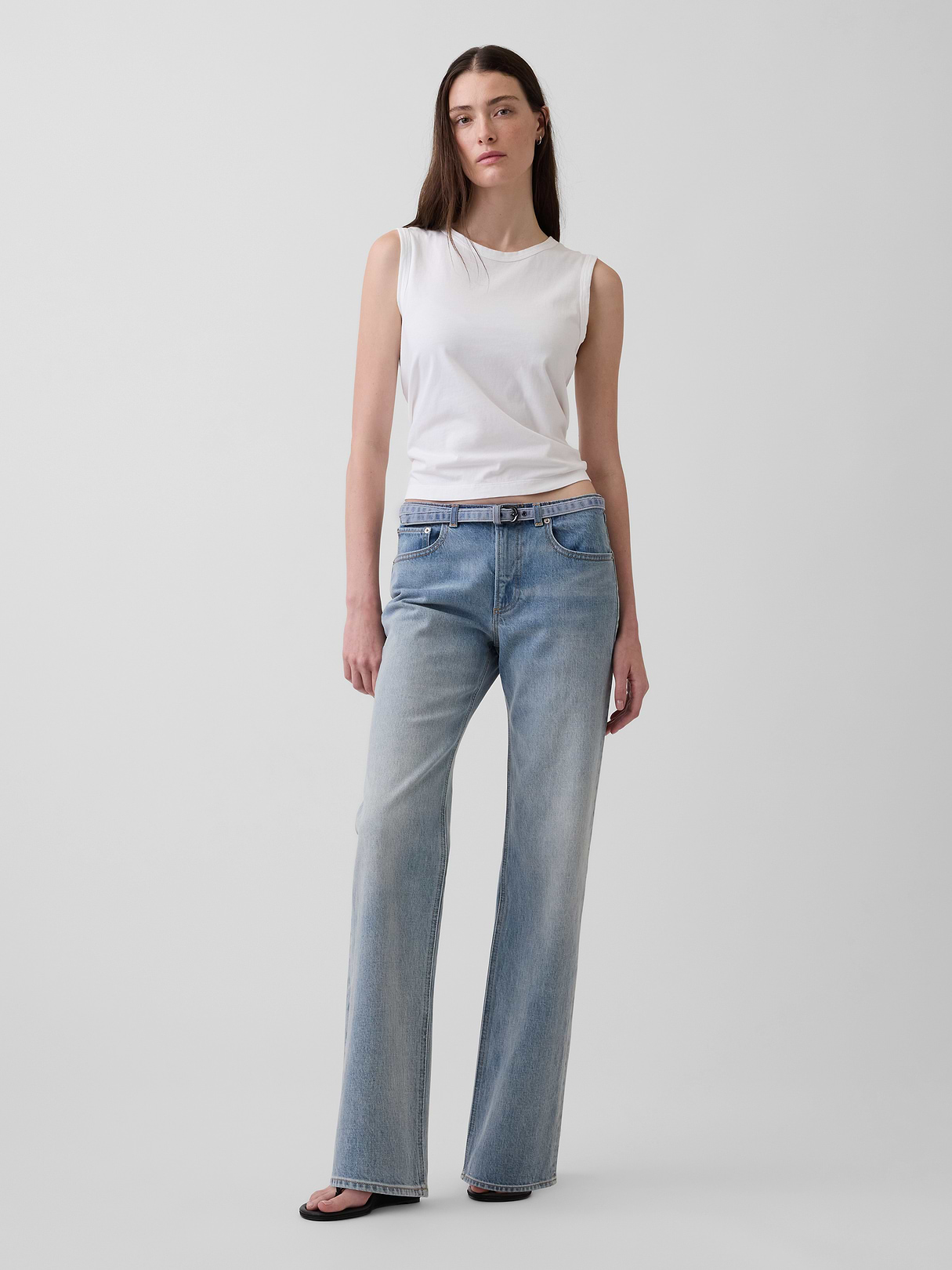 Mid Rise Micro Belt Relaxed Straight Jeans by Gap