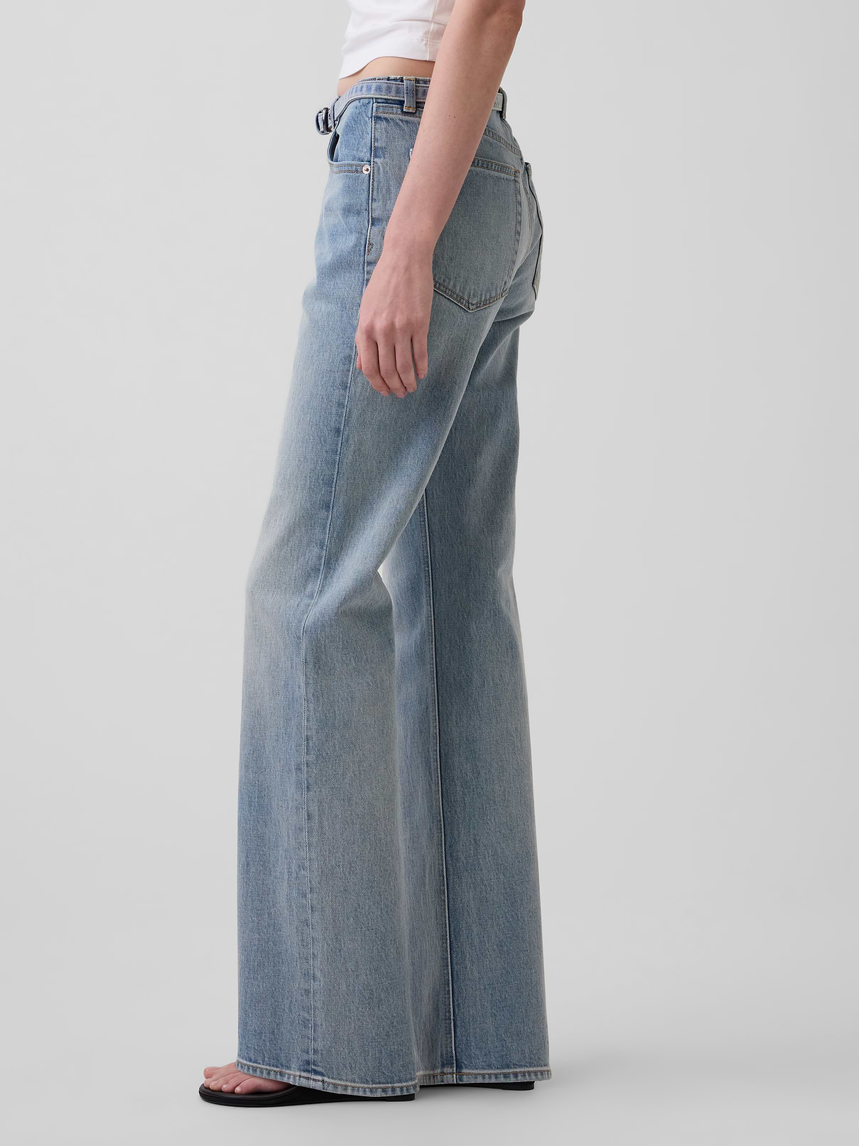 Image 3 of 6, Mid Rise Micro Belt Relaxed Straight Jeans