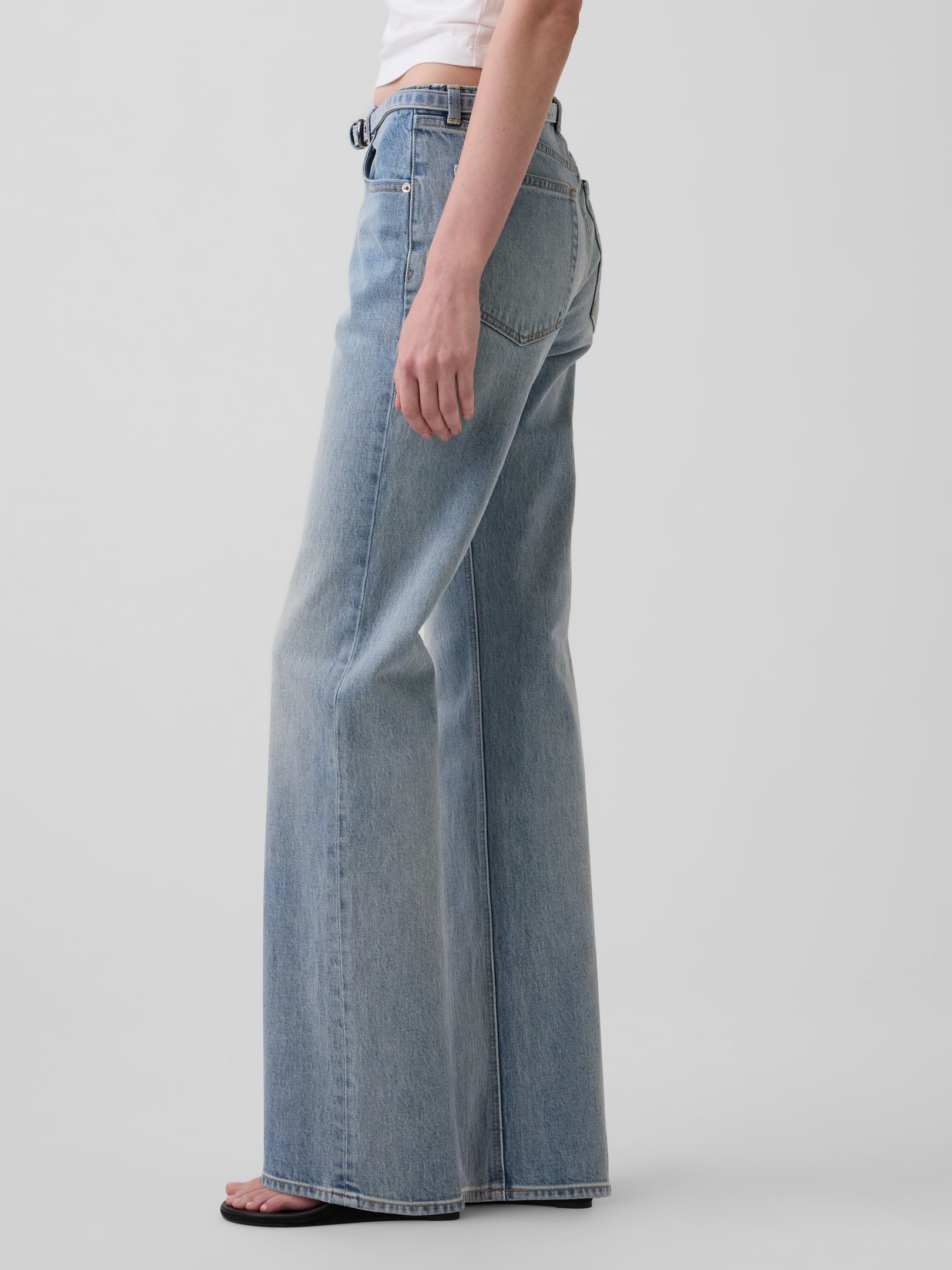 Image 3 of 6, Mid Rise Micro Belt Relaxed Straight Jeans