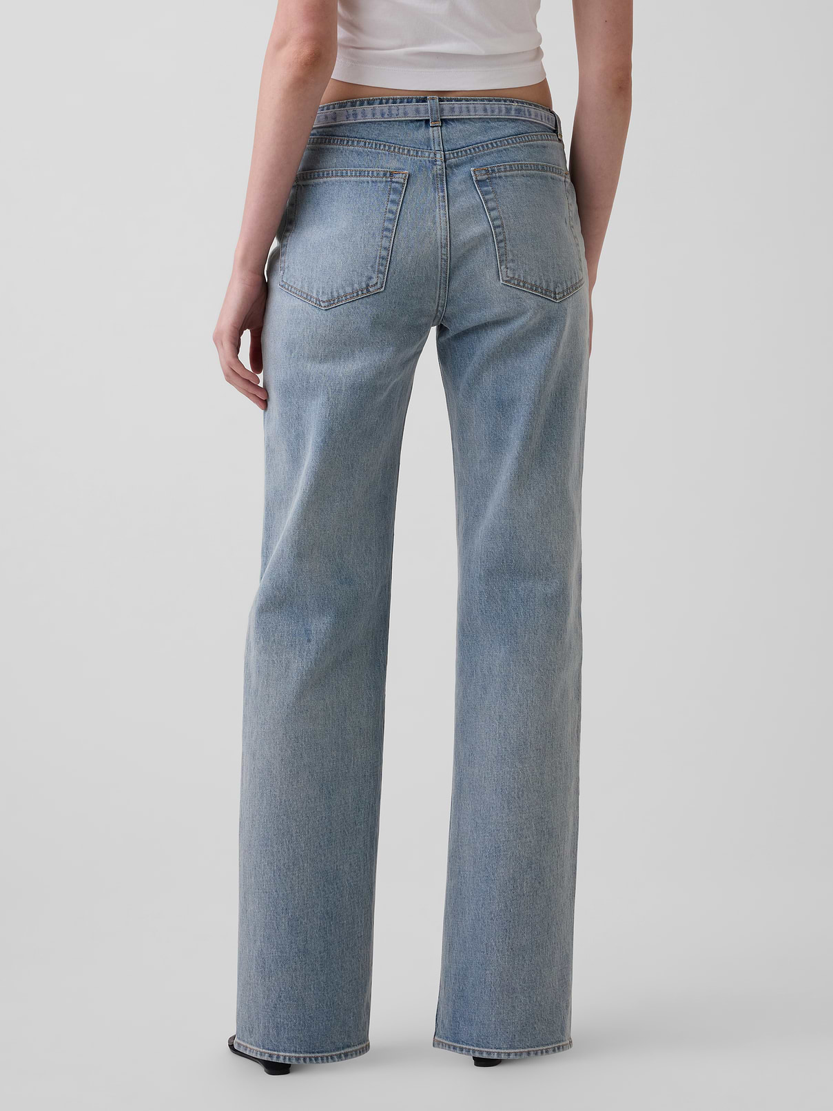Image 4 of 6, Mid Rise Micro Belt Relaxed Straight Jeans