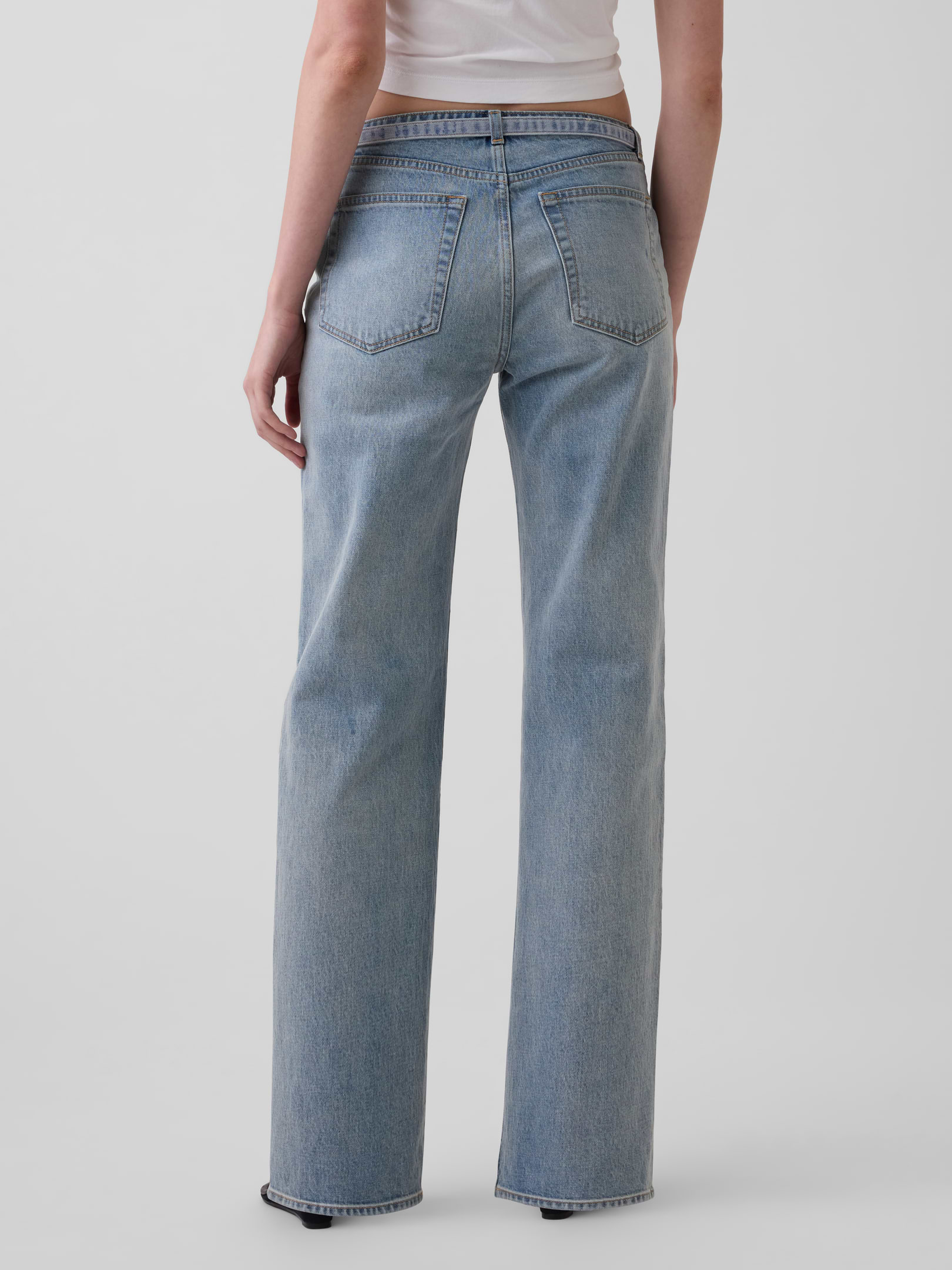 Image 4 of 6, Mid Rise Micro Belt Relaxed Straight Jeans