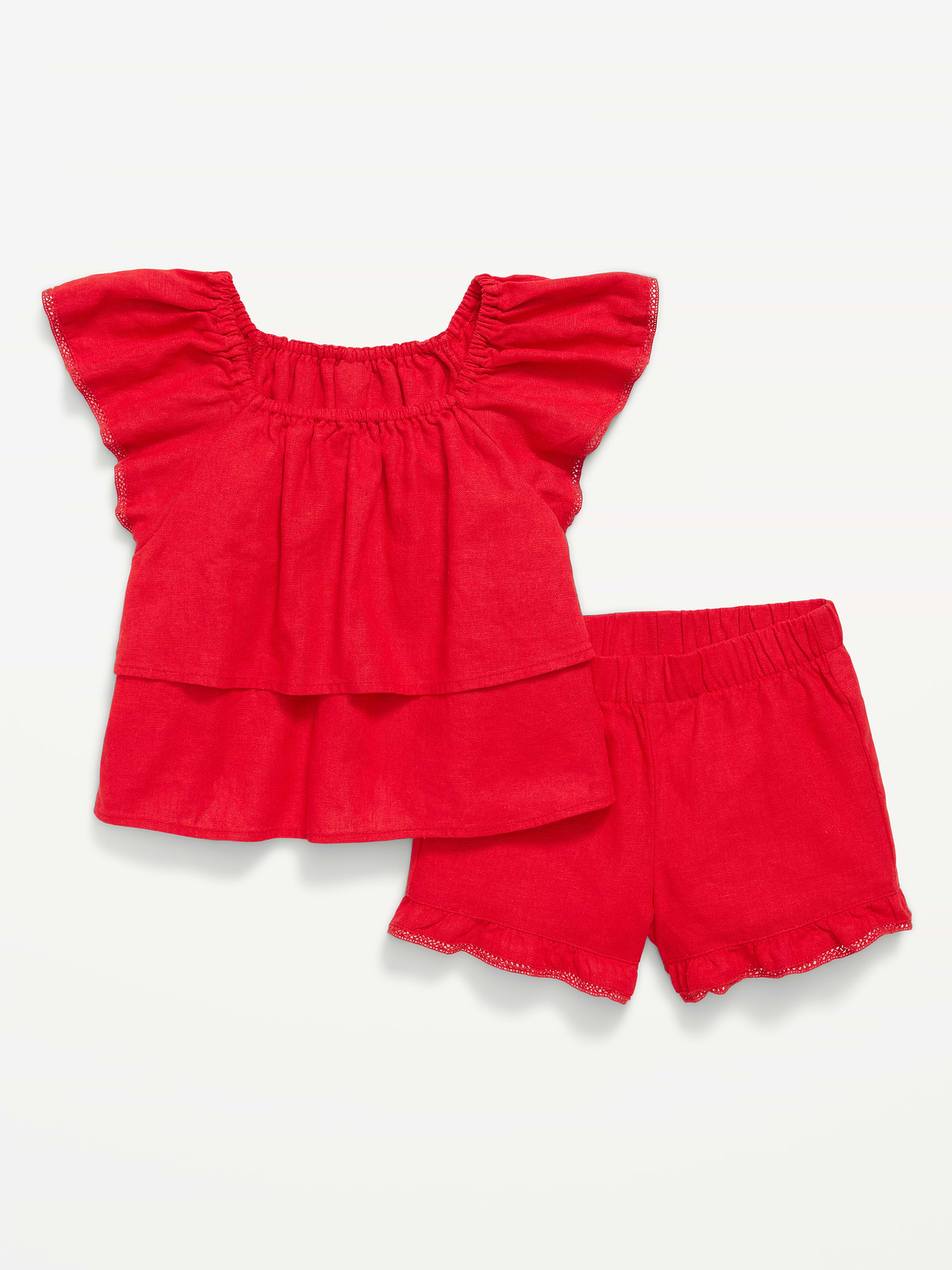 Image number 2 showing, Short-Sleeve Ruffled Linen-Blend Top and Shorts Set for Toddler Girls