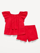 Image number 2 showing, Short-Sleeve Ruffled Linen-Blend Top and Shorts Set for Toddler Girls