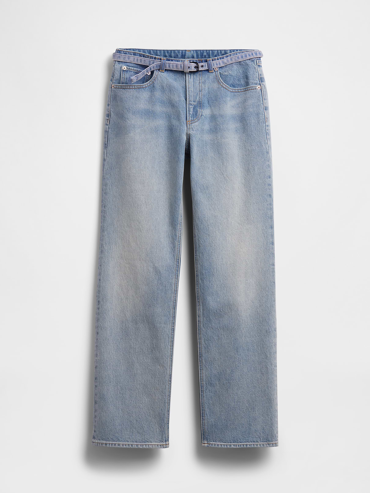 Image 5 of 6, Mid Rise Micro Belt Relaxed Straight Jeans