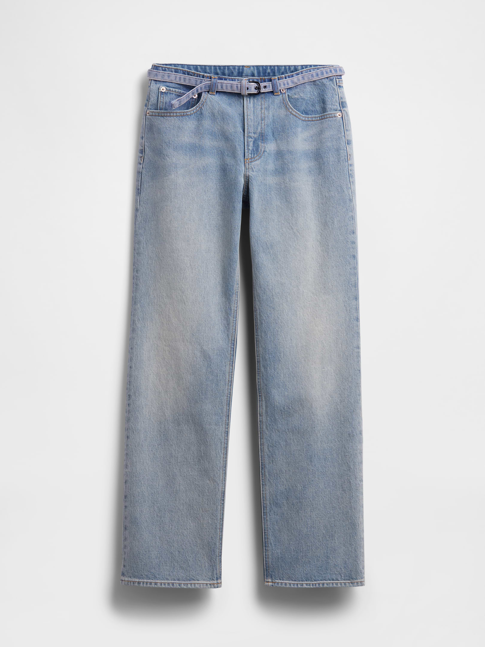 Image 5 of 6, Mid Rise Micro Belt Relaxed Straight Jeans