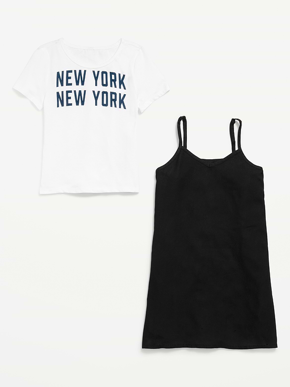 Short-Sleeve Graphic T-Shirt and Dress Set for Girls