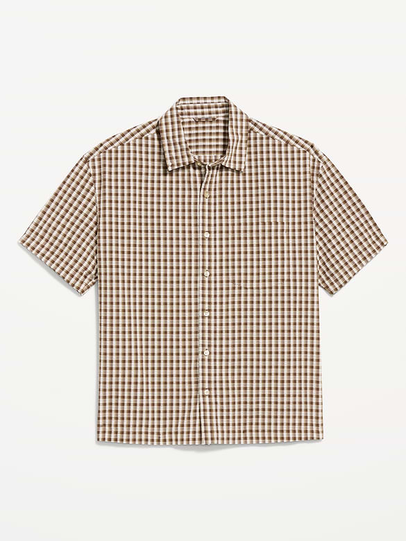 Loose Fit Textured Plaid Pocket Shirt
