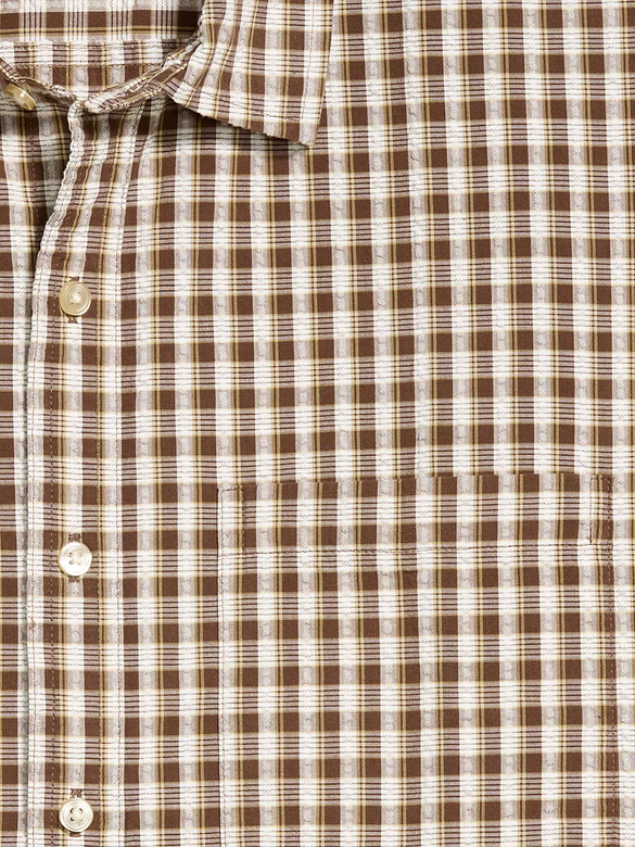 Loose Fit Textured Plaid Pocket Shirt
