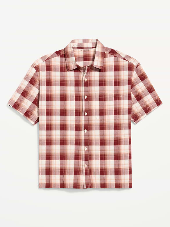 Loose Fit Textured Plaid Pocket Shirt