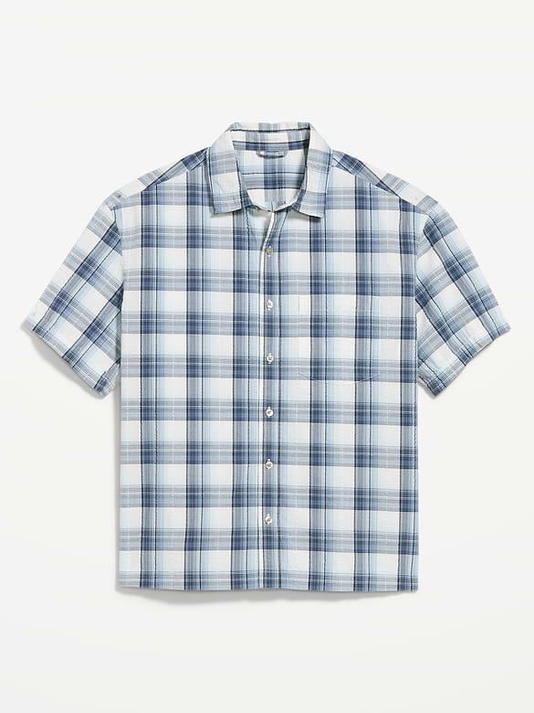 Loose Fit Textured Plaid Pocket Shirt