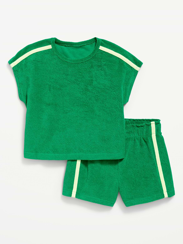 Short-Sleeve Terry Top and Shorts Set for Toddler Girls