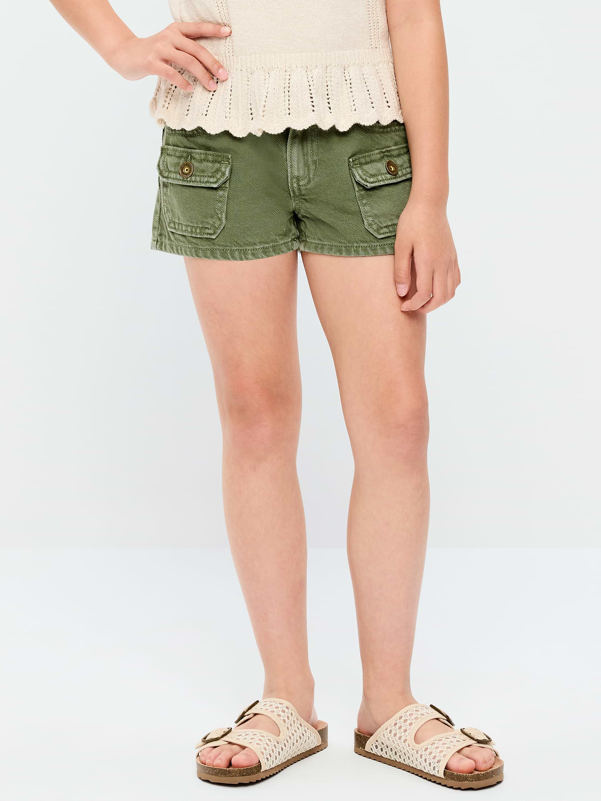 Image number 1 showing, Low-Rise Utility Jean Shorts for Girls