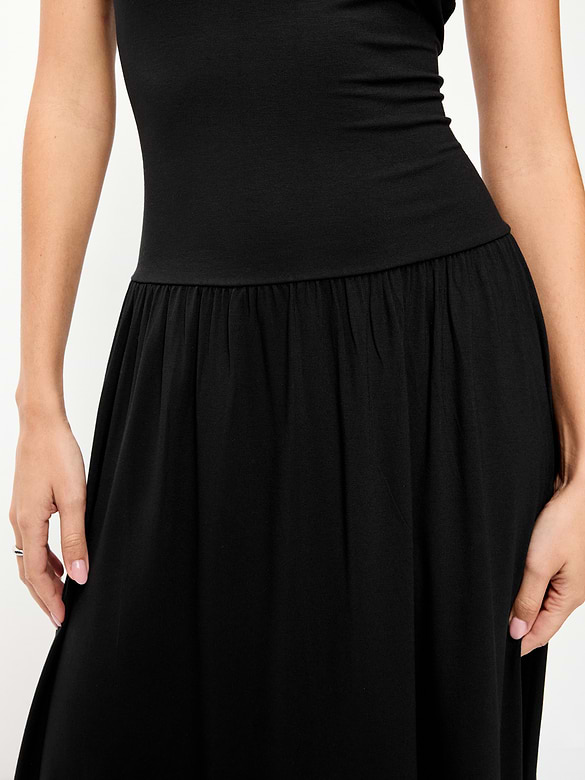 Jersey Knit Drop-Waist Midi Dress