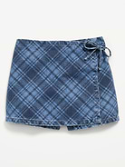 Image number 4 showing, Wrap-Front Plaid Denim Skort for Girls