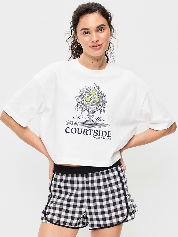 T-shirt rétro court surdimensionné ras du cou à imprimé