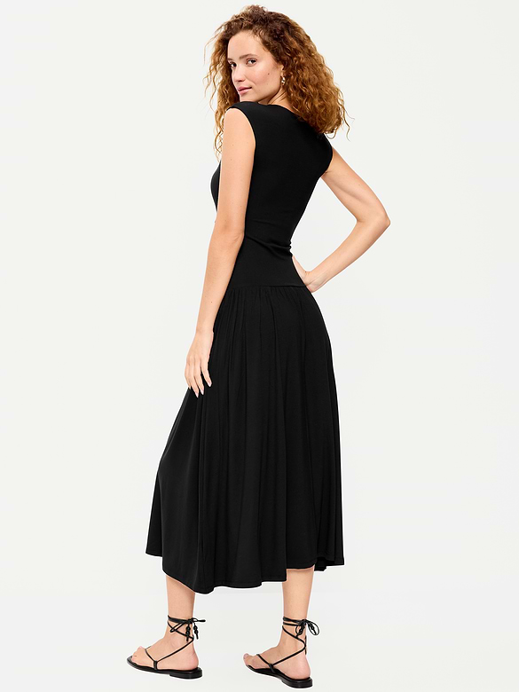 Jersey Knit Drop-Waist Midi Dress