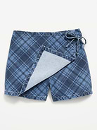 Image number 5 showing, Wrap-Front Plaid Denim Skort for Girls
