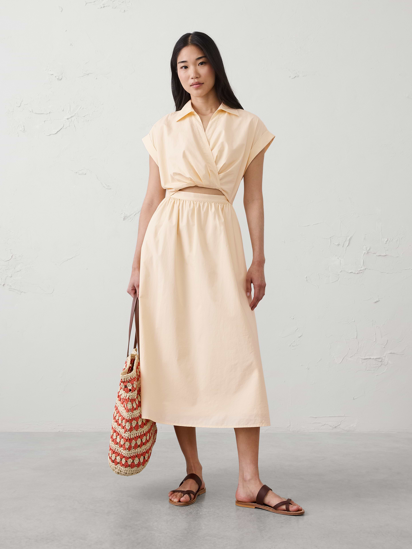 Image number 1 showing, Cutout Poplin Midi Dress
