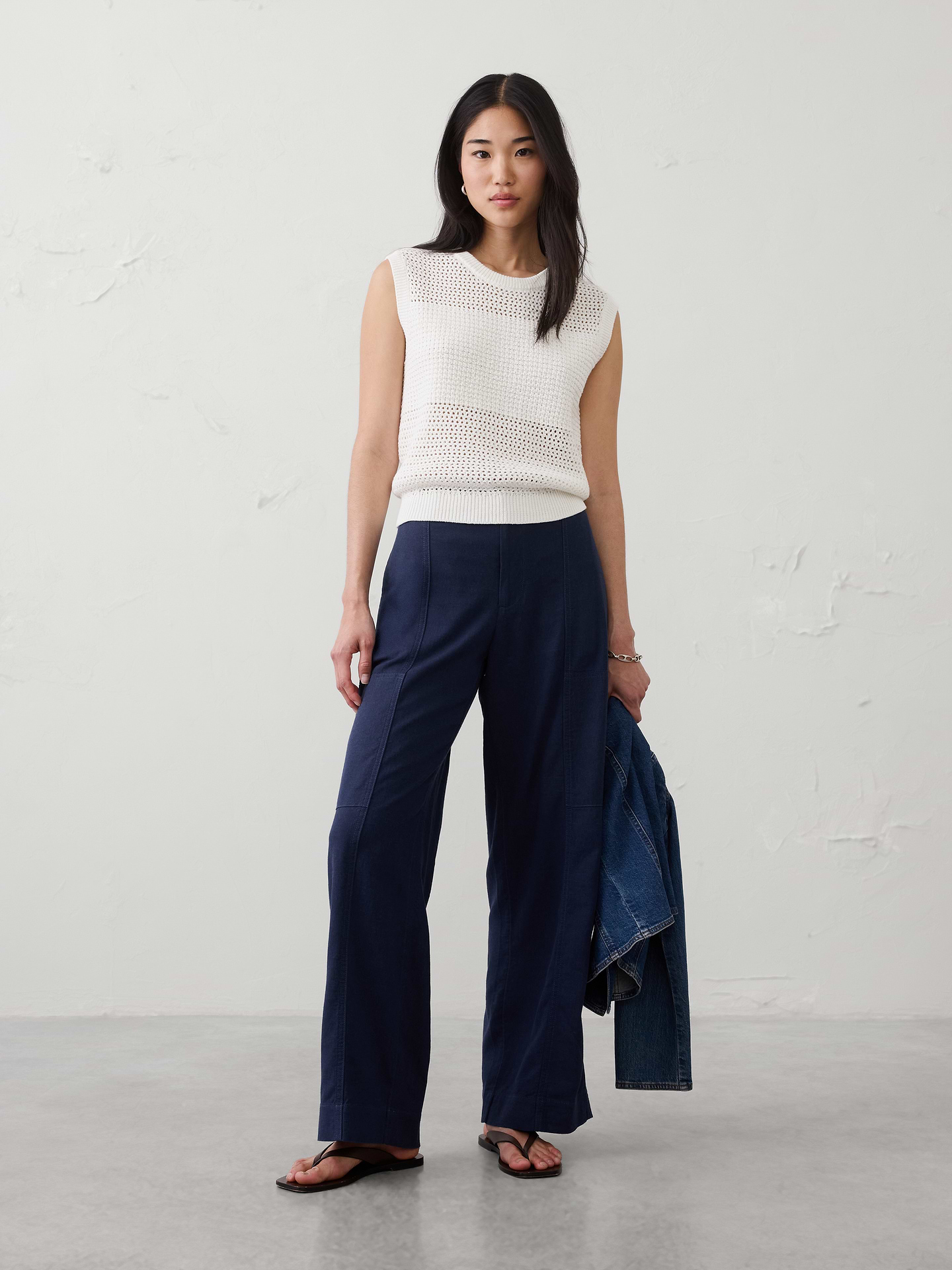 Image number 1 showing, Straight High-Rise Linen-Blend Utility Pant