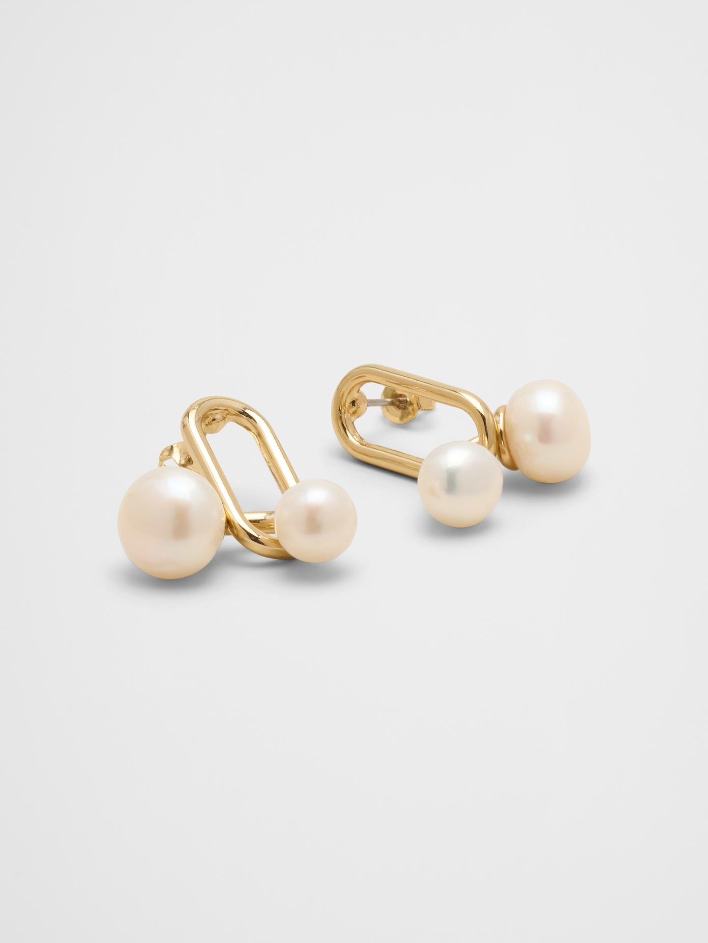 Image number 2 showing, Oval Metal Pearl Drop Earrings