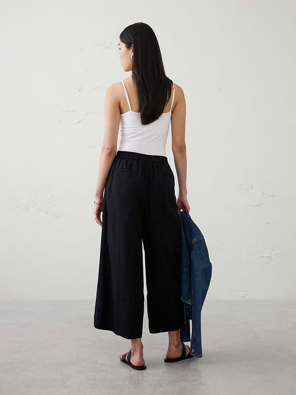 Anyday Wide-Leg High-Rise Linen-Blend Cropped Pant