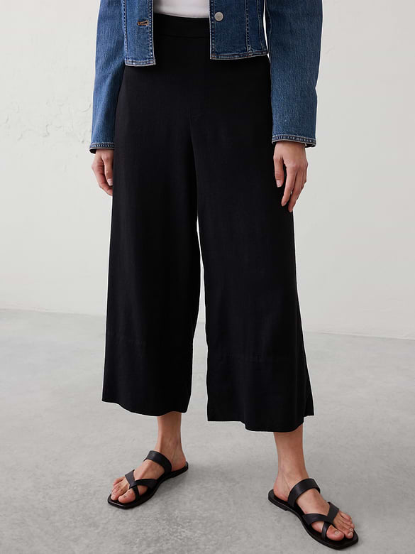 Anyday Wide-Leg High-Rise Linen-Blend Cropped Pant