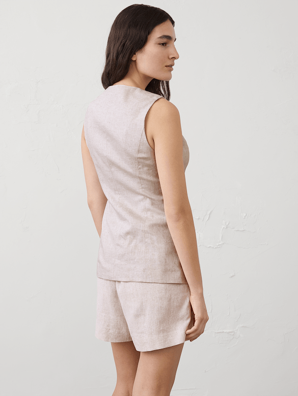 Linen-Blend Long Cutaway Vest