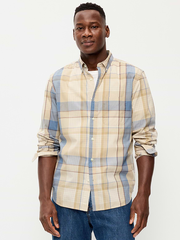 Chemise passe-partout coupe classique en popeline à carreaux