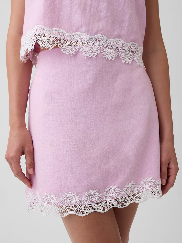 Image number 4 showing, Linen-Blend Lace-Trim Mini Skirt